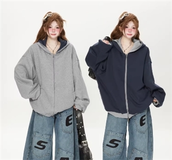 美式重磅双面正反两面穿拉链连帽卫衣外套女开衫春秋宽松情侣上衣