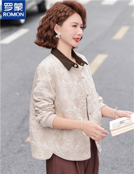 罗蒙小个子妈妈春装翻领外套新款洋气菱形格开衫中老年女春秋上衣