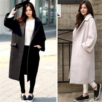米兰茵韩版茧型加棉羊毛呢子外套中长款宽松加厚羊绒大衣女装