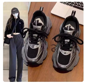 Cadrv Kilry黑色老爹鞋女春秋爆款夏季透气学生厚底休闲运动女鞋